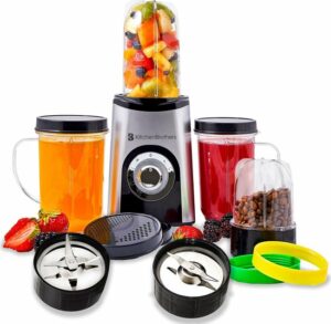 KitchenBrothers Smoothie Blender - 13-Delige Set - 4 Bekers - Smoothiemaker To Go - 350W - RVS