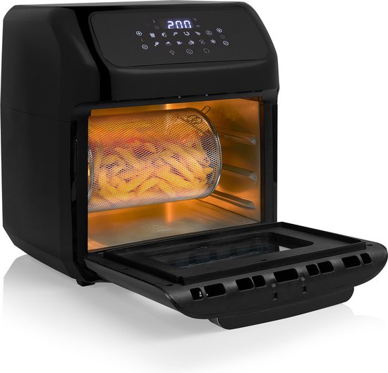 Eden ED-7017 Airfryer Oven - 10 programmaʼs - Inhoud: 12 liter – Inclusief gratis roterende mand en rotisserievork - Heteluchtfriteuse en oven in één - Zwart