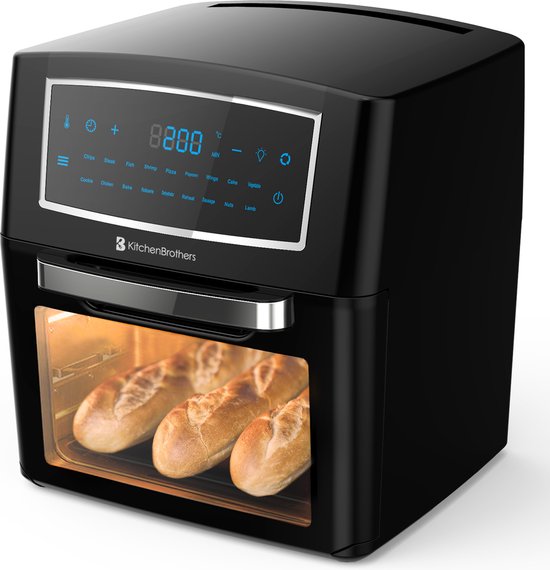 KitchenBrothers Mini Oven - Airfryer - 12L Heteluchtfriteuse - 1500W - met Kookboek - Zwart