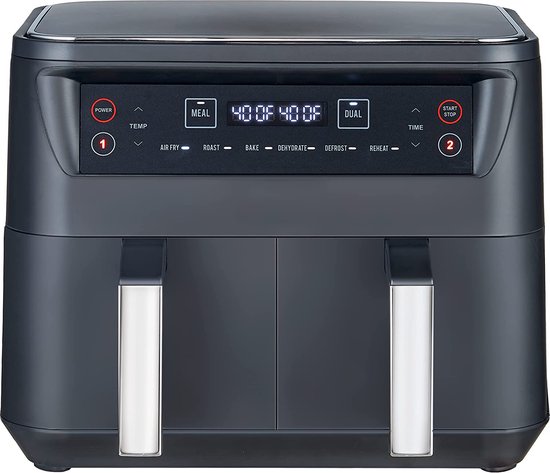 Niceey Dubbele Airfryer XXL - Twee Kookvakken - 8.0 Liter - 2460 Watt - Incl. Kookboek - Dual Functie - Zilver