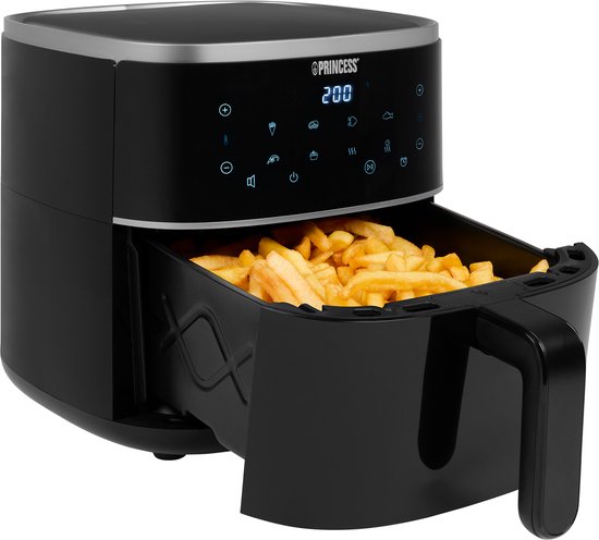 Princess 182238 Digitale Airfryer - Inclusief in hoogte verstelbaar Grillrack - Groot 4 Liter - Heteluchtfriteuse - Zwart - Digital Touchscreen - 8 Automatische Programmaʼs