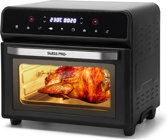 Swiss Pro+ SP-AF24L Roestvrijstalen Zwart Airfryer 24 liter 1700W Digitale Multifunctionele Heteluchtfriteuse XXXL Smart Airfryer Oven Met LED Functie 10 Uitgebreide Accessoires 18 Automatische Kookprogrammaʼs Classic Edition Model 2023