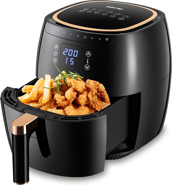 Swiss Pro+ - SP-DAF7LB - airfryer XXXL - Intelligente Heteluchtfriteuse Digitaal- 7 L - XXXL - GRATIS Recepten Boek - New Model 2023 - Touchscreen - TURBO Opwarmen - Piano Black - zwart - 7 liter