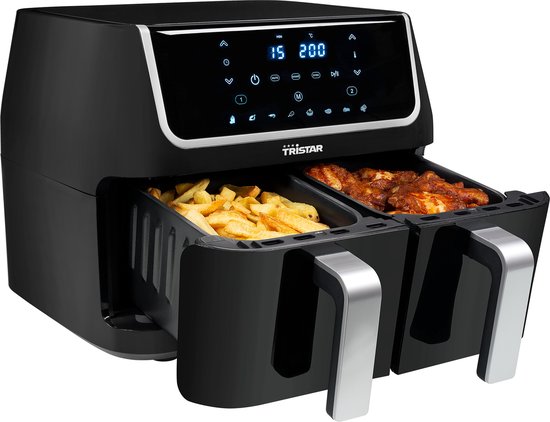 Tristar Dubbele Airfryer FR-6970 - Double Basket Airfryer XXL - 9 Liter - Dubbele Heteluchtfriteuse 2 x 4.5 liter - 8 voorgeprogrammeerde functies - Digitaal - Zwart